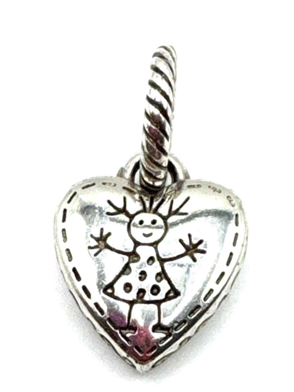 Brighton heart dangle charm featuring an engraved stick-figure child